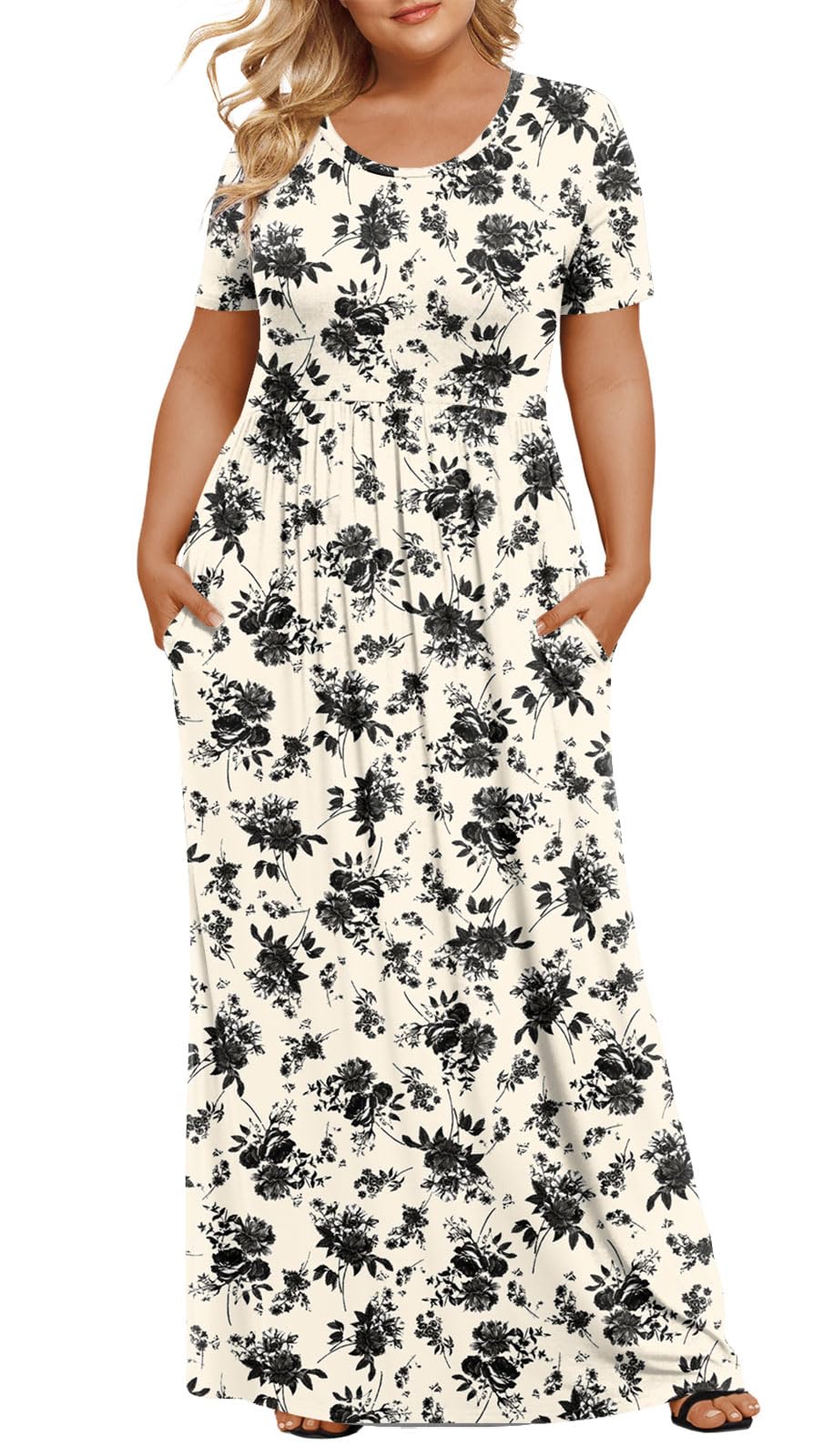 LONGYUAN Women's Plus Size Maxi Dresses Summer Short Sleeve Casual Long Dress 2026 XL-6XL