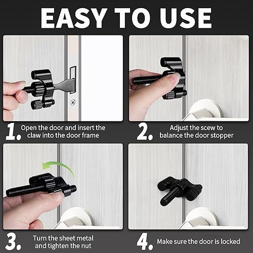 Miniatura 4 de Cerradura de puerta portátil mejorada, cerradura antirrobo ajustable, cerradura de puerta de viaje de seguridad, privacidad adicional y cerradura de