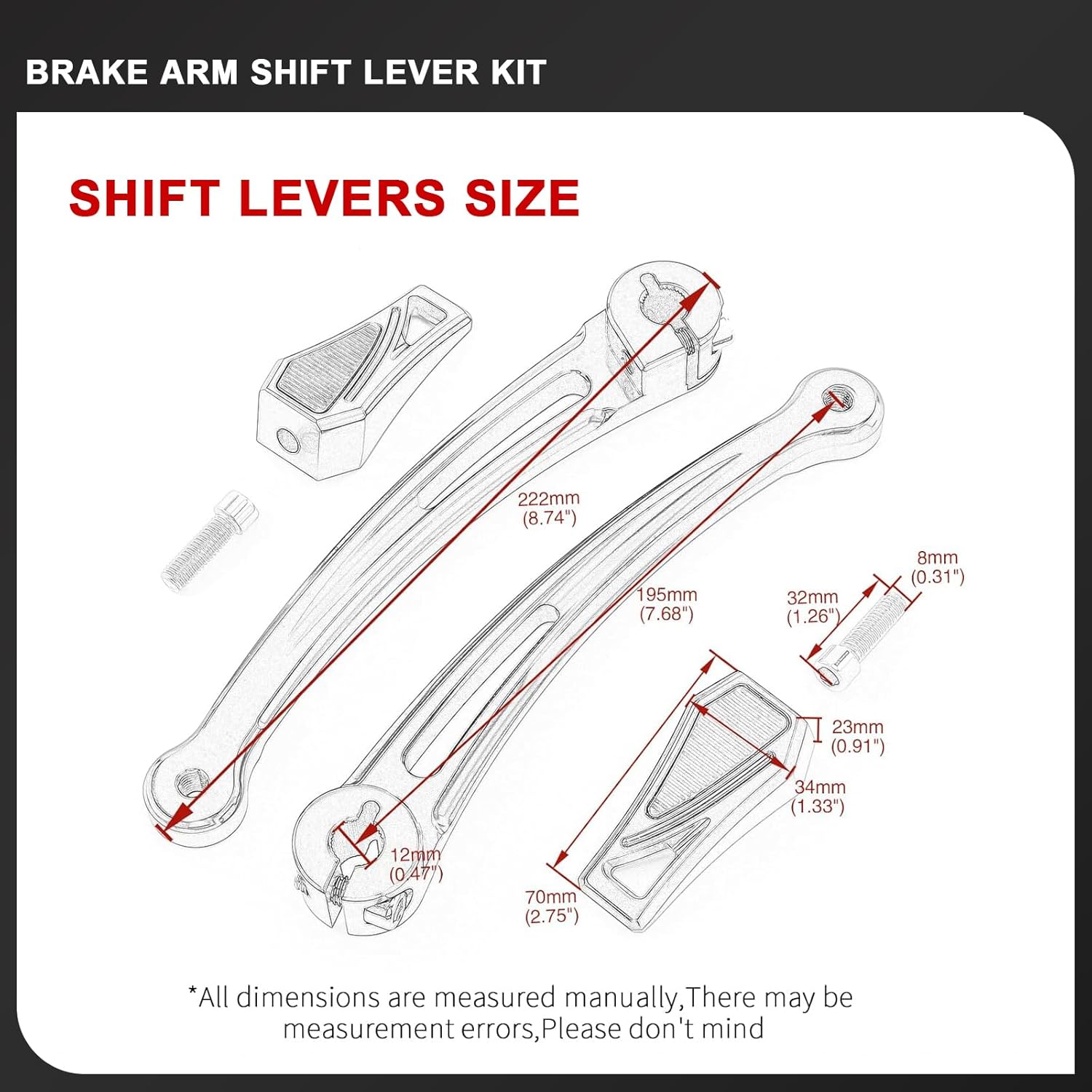 Brake Arm Kit Long Phantom Shift Levers Heel Toe Shifter Pegs for Harley 2014-2023 Touring Road King Street Glide Electra Glides Road Glides Trike (Chrome)