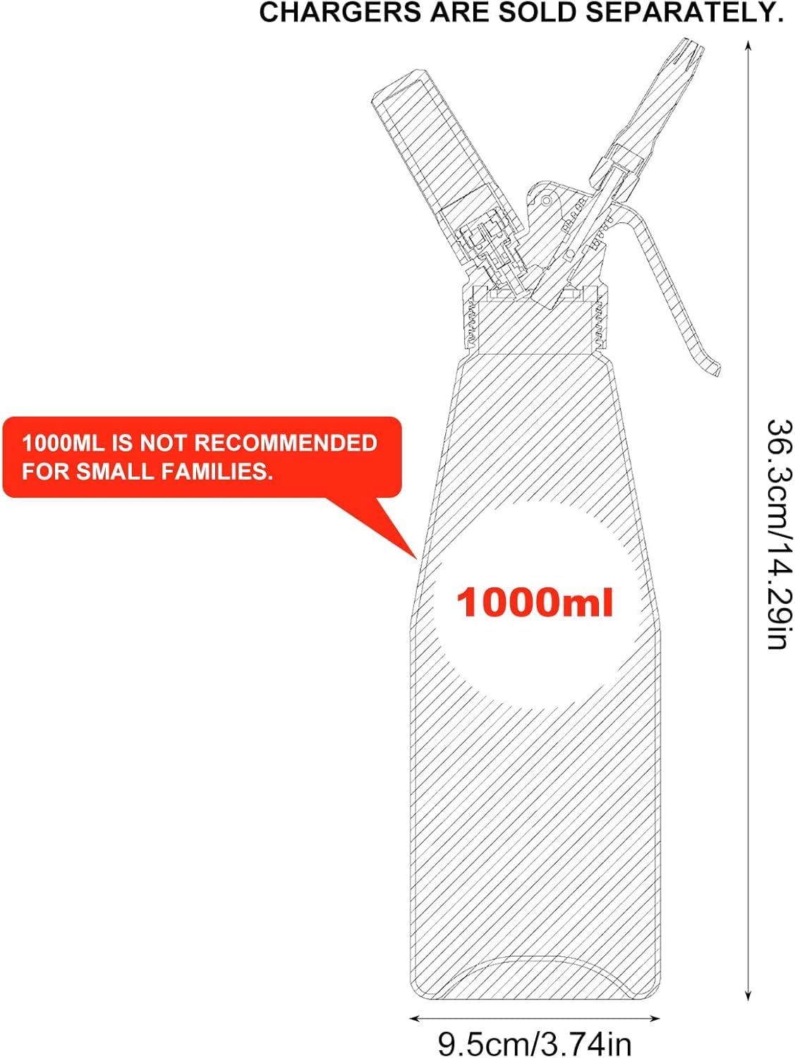 1000 mL / 2 Pintes siphon à chantilly, siphon à crème en aluminium avec 5 douilles en acier inoxydable, 3 buses en plastique et 1 brosse de nettoyage, pour décoration gâteaux d'anniversaire pâtisserie