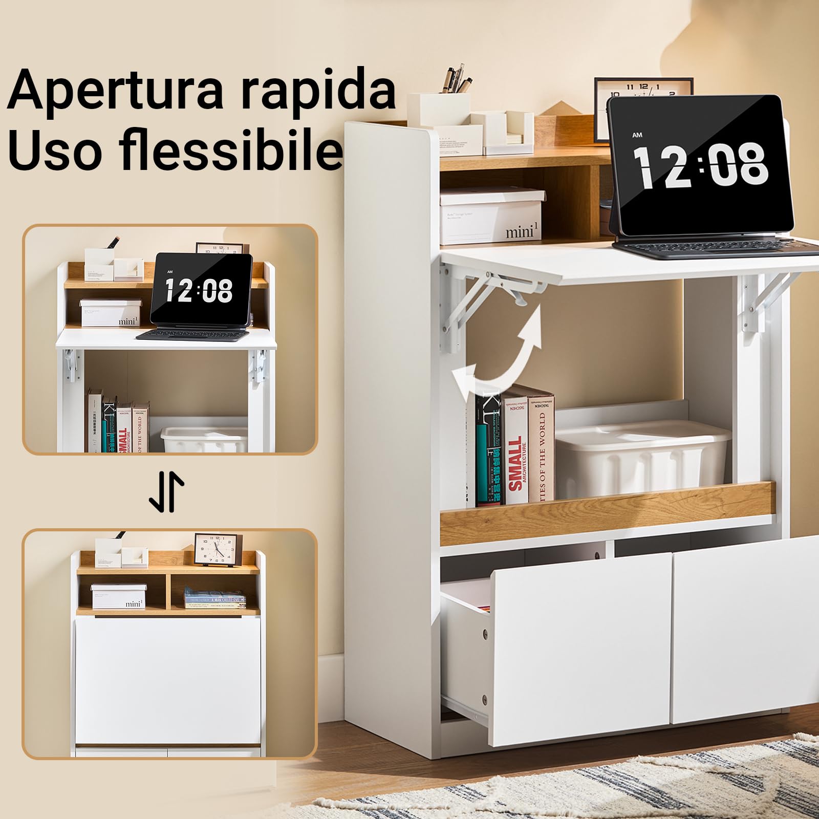 SoBuy Scrivania Pieghevole Salvaspazio con Piano Richiudibile Tavolo da Lavoro per Ufficio e Casa Ideale per Cameretta, Studio Bianco-Naturale 63x67x93cm FWT109-WN