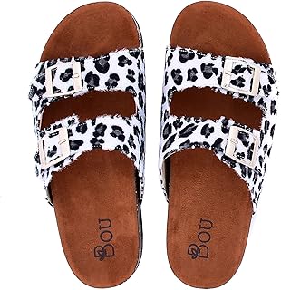 شبشب مزدوج الشريط بنقشة جلد الفهد بإبزيم للنساء من بو، لون أسود × أبيض، مقاس 38