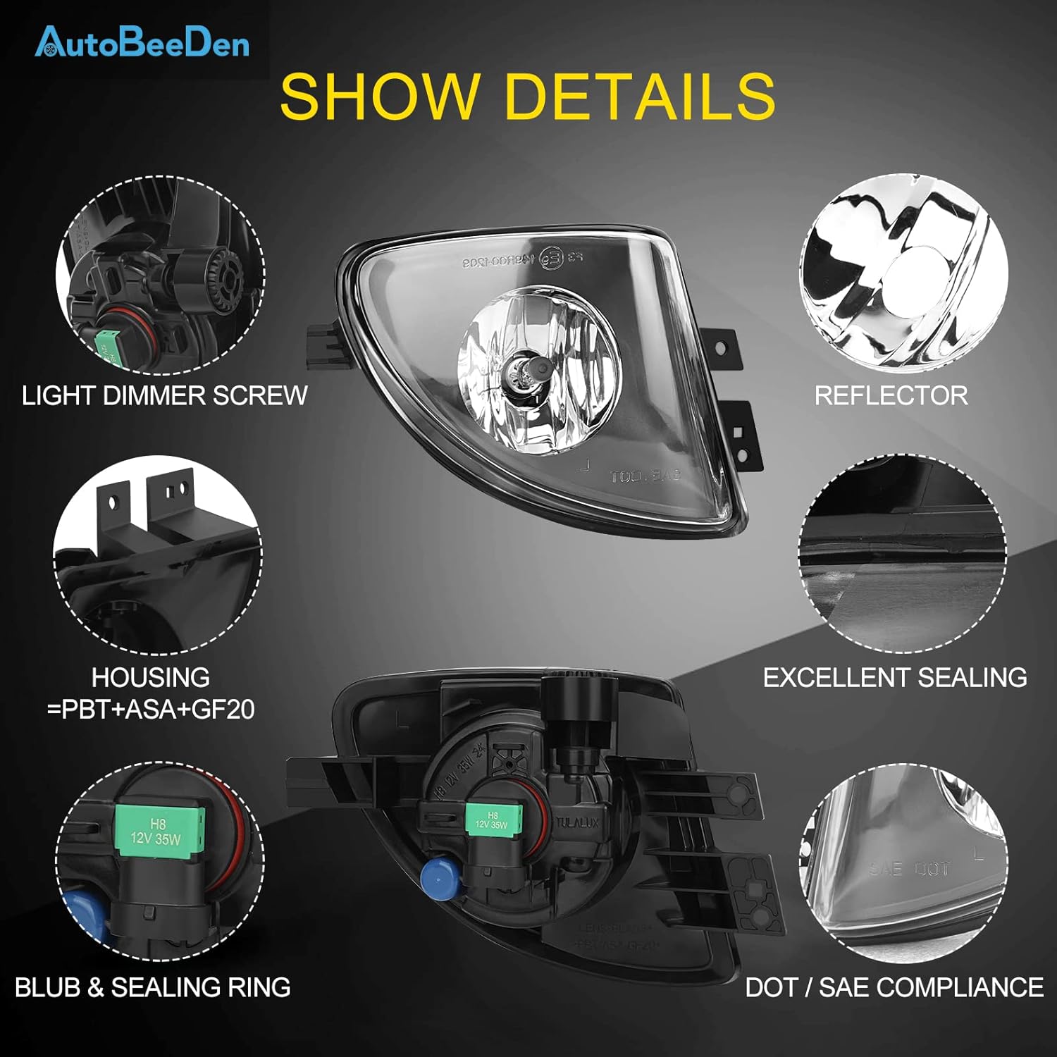 Fog Lights compatible with BMW 528i 535i 550i xDrive Sedan, ActiveHybrid 5 Sedan, F10 F11 5 Series, 2011 2012 2013, 1 Pair Fog Lamps (Clear)