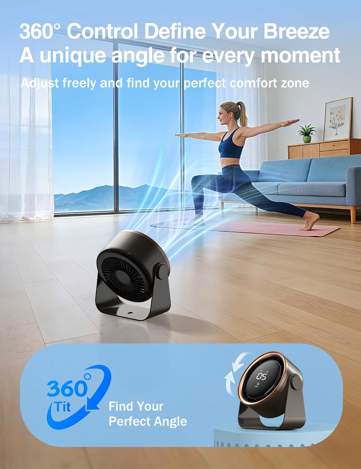 Small Desk Fan, Ultra-Quiet Desktop Air Circulator, Touch Screen Control, Multi-Speed Desktop Fan with LED Light, Quiet Table Fan for Bedroom