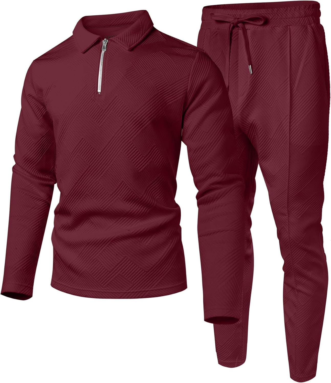 UOUA Mens 2 Piece Set Casual Outfits Polo Long Sleeve Shirt & Pants Tracksuit Loungewear Athletic Jogger Sweatsuit - Image 5