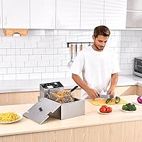 Vista 2 de Freidora profunda con cesta, 1700W 9.1Qt de tanque de aceite/ 4Qt de cesta, freidora eléctrica de acero inoxidable para encimera para uso doméstico