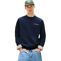 Tommy Jeans Uomo Felpa Linear Scollo Rotondo, Blu (Dark Night Navy/Sweet Blue)