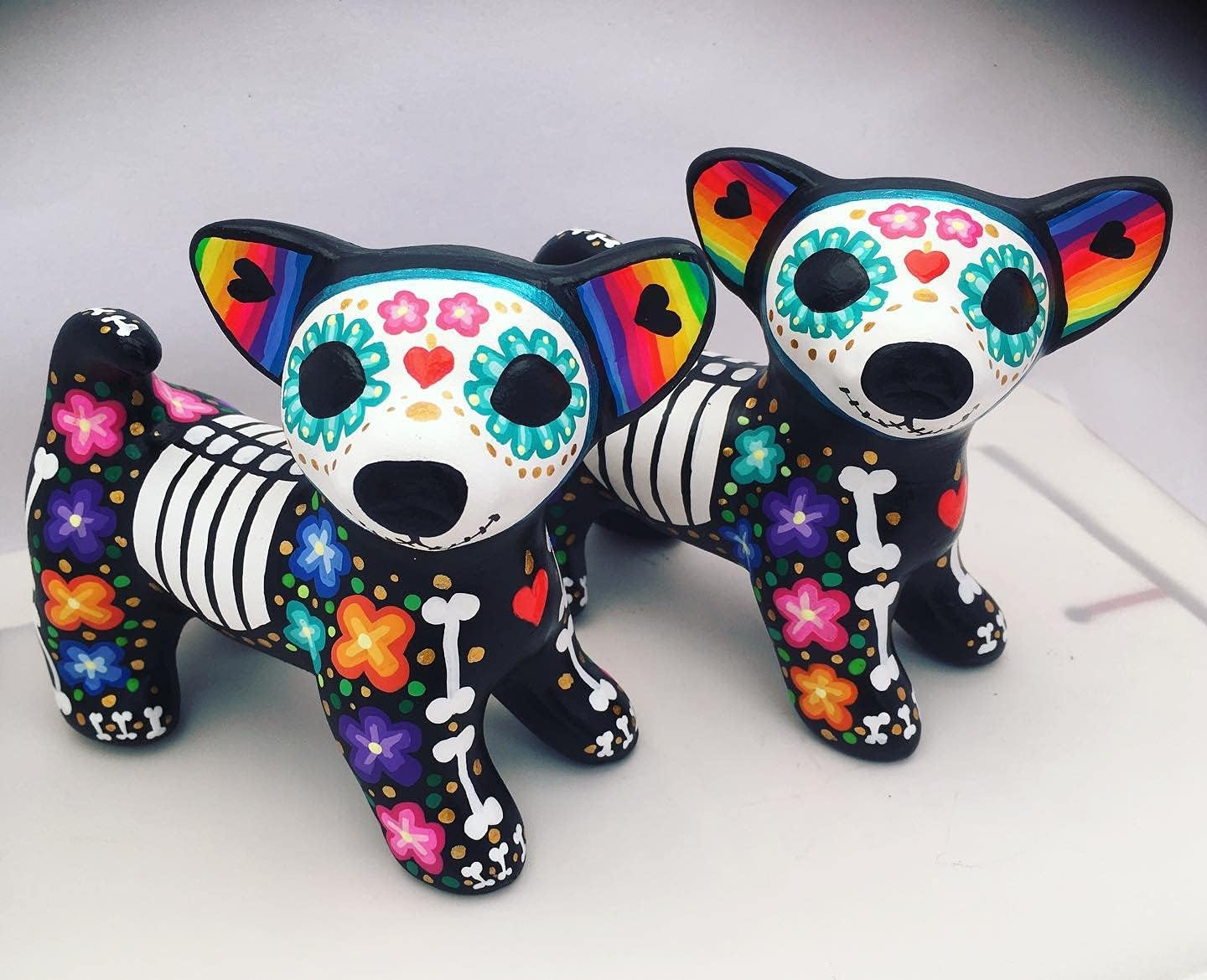 Dia de Muertos. Catrina Dog. Mexican Crafts. Pet Memorial, Memento. Ceramic Figure for The Decoration of Dia de Muertos, Day of The Dead. Original Gift