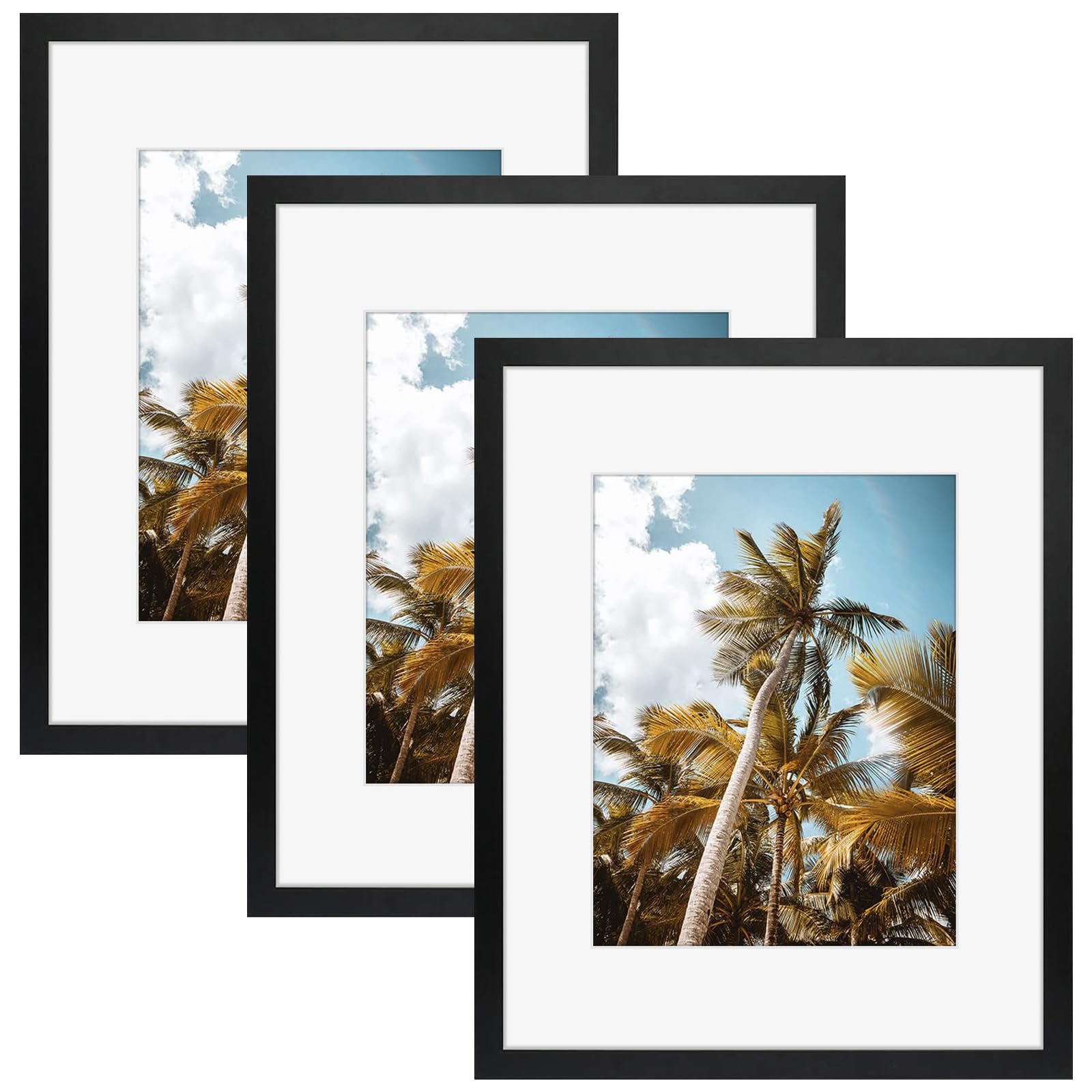 Frametory 3 Pack 16x20 Black Picture Frame with Real Glass Mat for 11x14