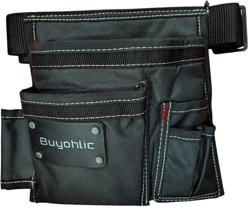 Buyohlic Canvas Tool Pouch Bag – Single Side 5-Pocket Work Apron with Adjustable Belt