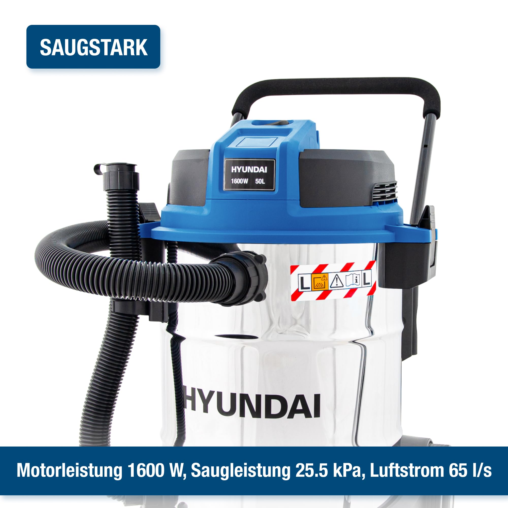 Hyundai Nass- / Trockensauger VCWD1650E, 1600 W, 50l, Edelstahltank, Gebläsefunktion (Staubsauger, Waschsauger, Industriestaubsauger)