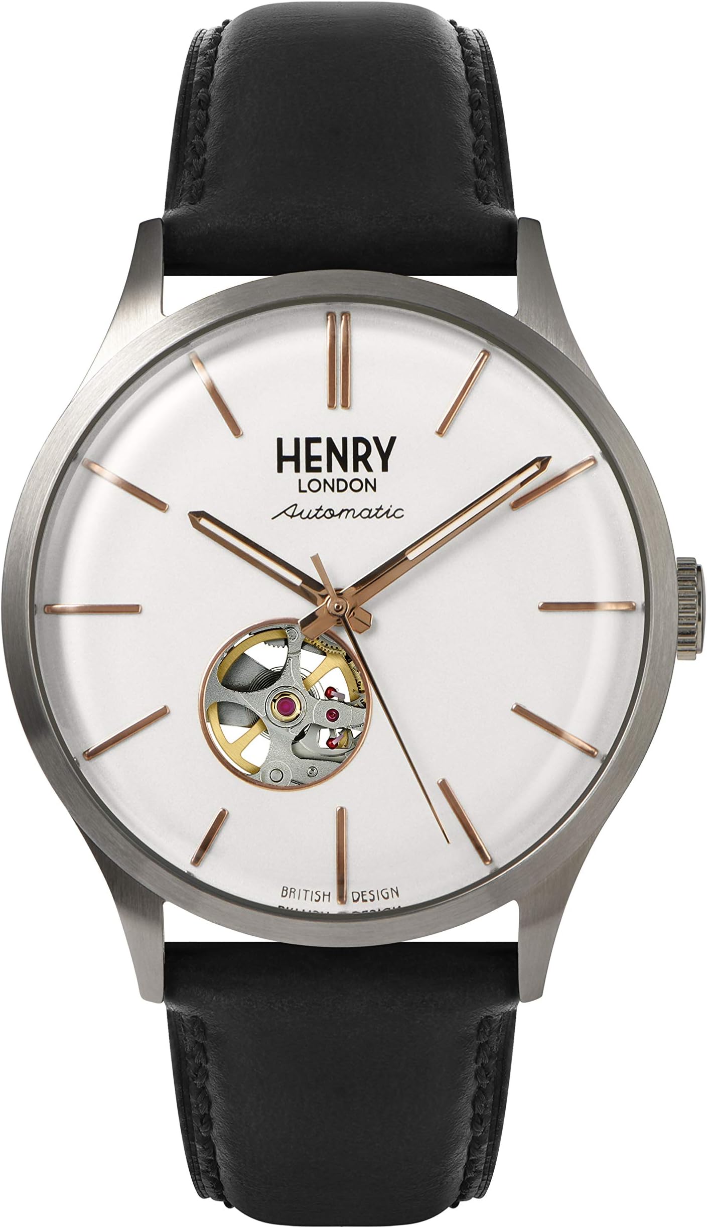 Henry London Gents Heritage Automatic Black Leather Strap Watch HL42-AS-0279