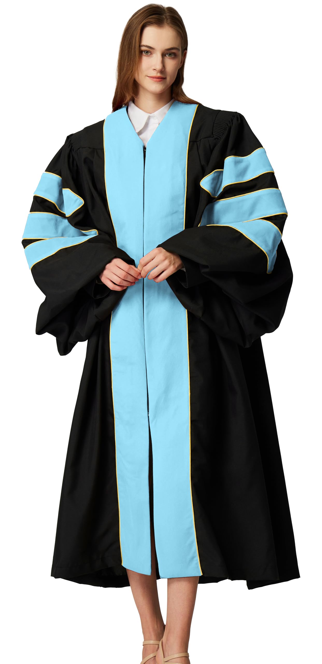 MyGradDay Unisex Deluxe Doctoral Graduation Gown with Gold Piping