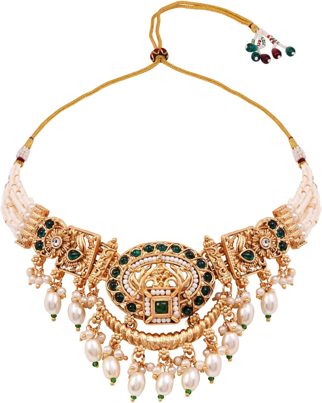 I Jewels Gold Plated Indian Bollywood Wedding Temple Motif Necklace Set with Pearl Danglings for Women - Image 3