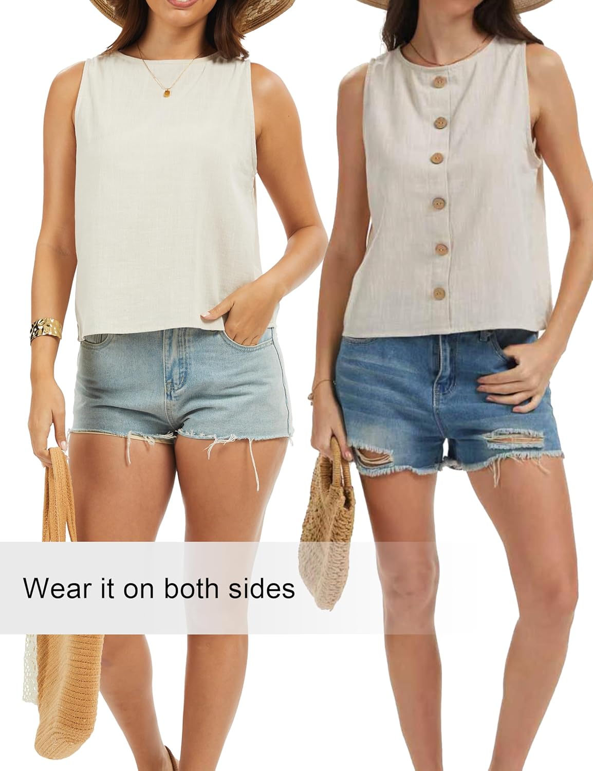 Linen Tops for Women Tank Tops Cute Summer Sleeveless Shirts Linen Clothes - Image 7