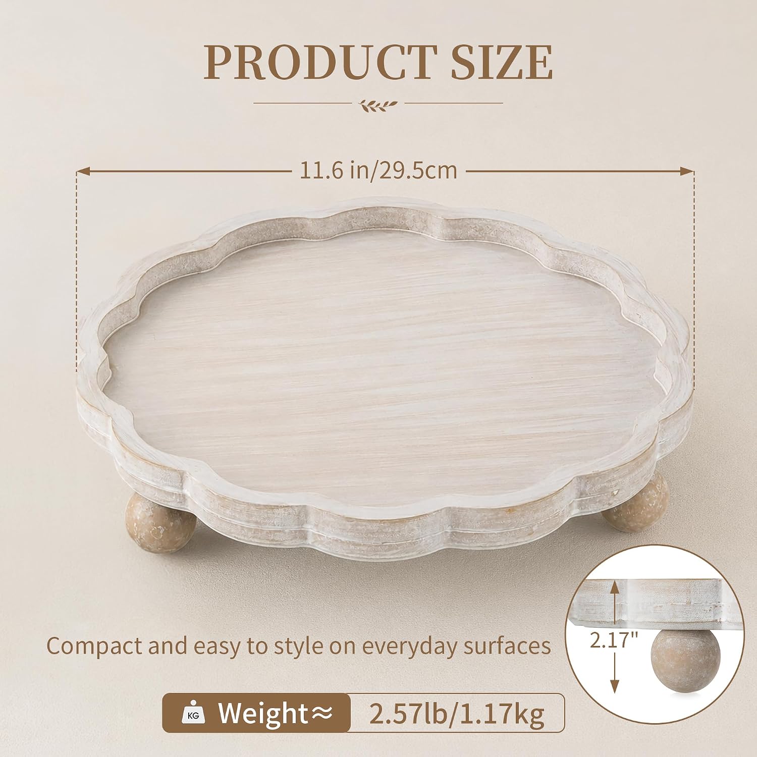 Hanobe Wood Decorative Tray for Home Decor, Round Candle Holder Plate 11.6" image 4