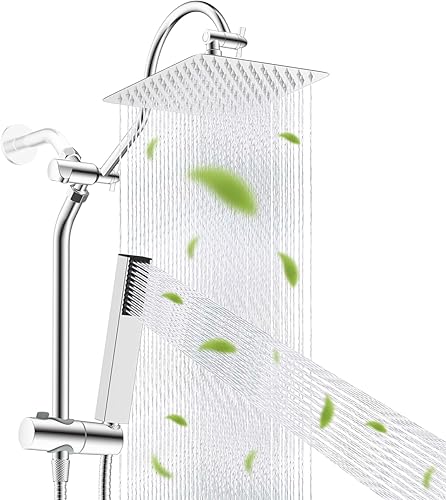 Miniatura 19 de Hibbent cUPU Certificado Cabezal de Ducha de Lluvia de Alta Presión de 10'', Combo de Cabezal de Ducha con Rociador de Mano de 4 Modos, Brazo de