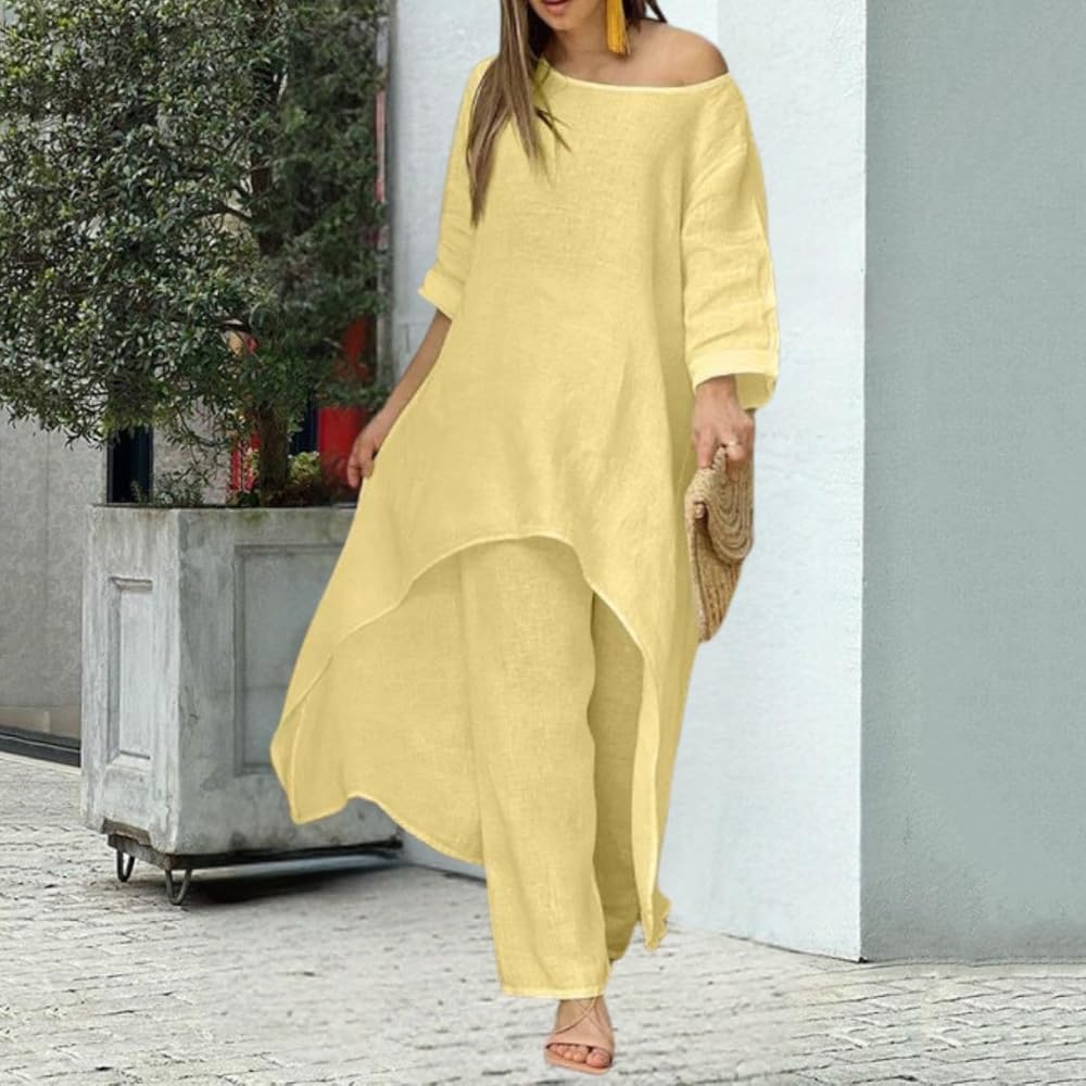 DMOYALA Cotton Linen Pant Suits Women Casual Linen Sets