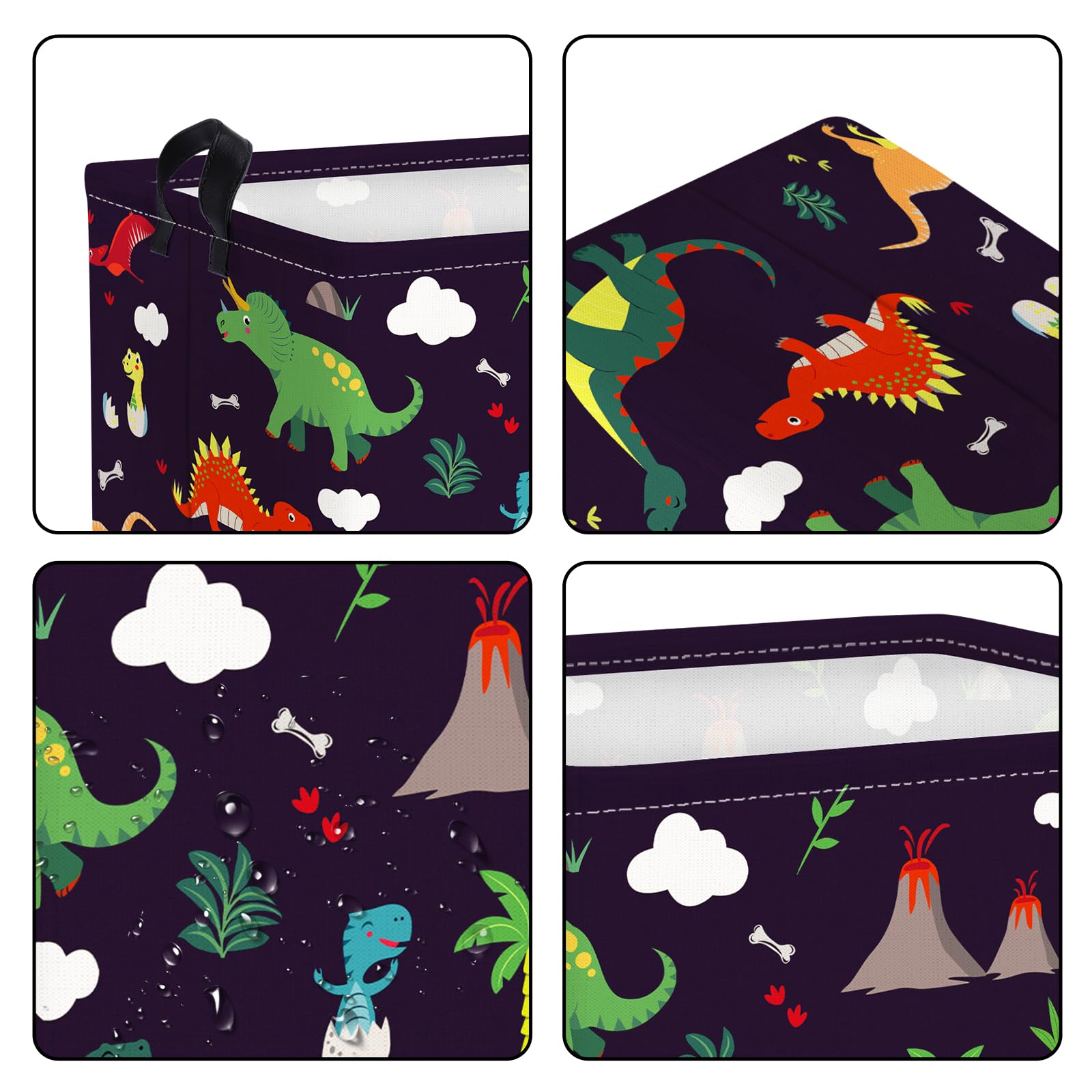 Clastyle Cestino Portaoggetti Dinosauro Triceratopo Albero Vulcano Ceste per la Biancheria Nero Giocattoli Rettangolare per Camera dei Bambini, 40x30x30 cm