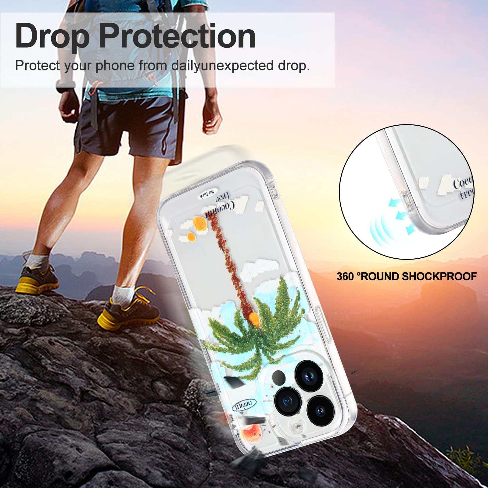 Cover Per IPhone 14 Pro In Silicone TPU - Albero Di Cocco Bianco, Antiscivolo, Con Protezione Fotocamera E Bordi Rialzati
