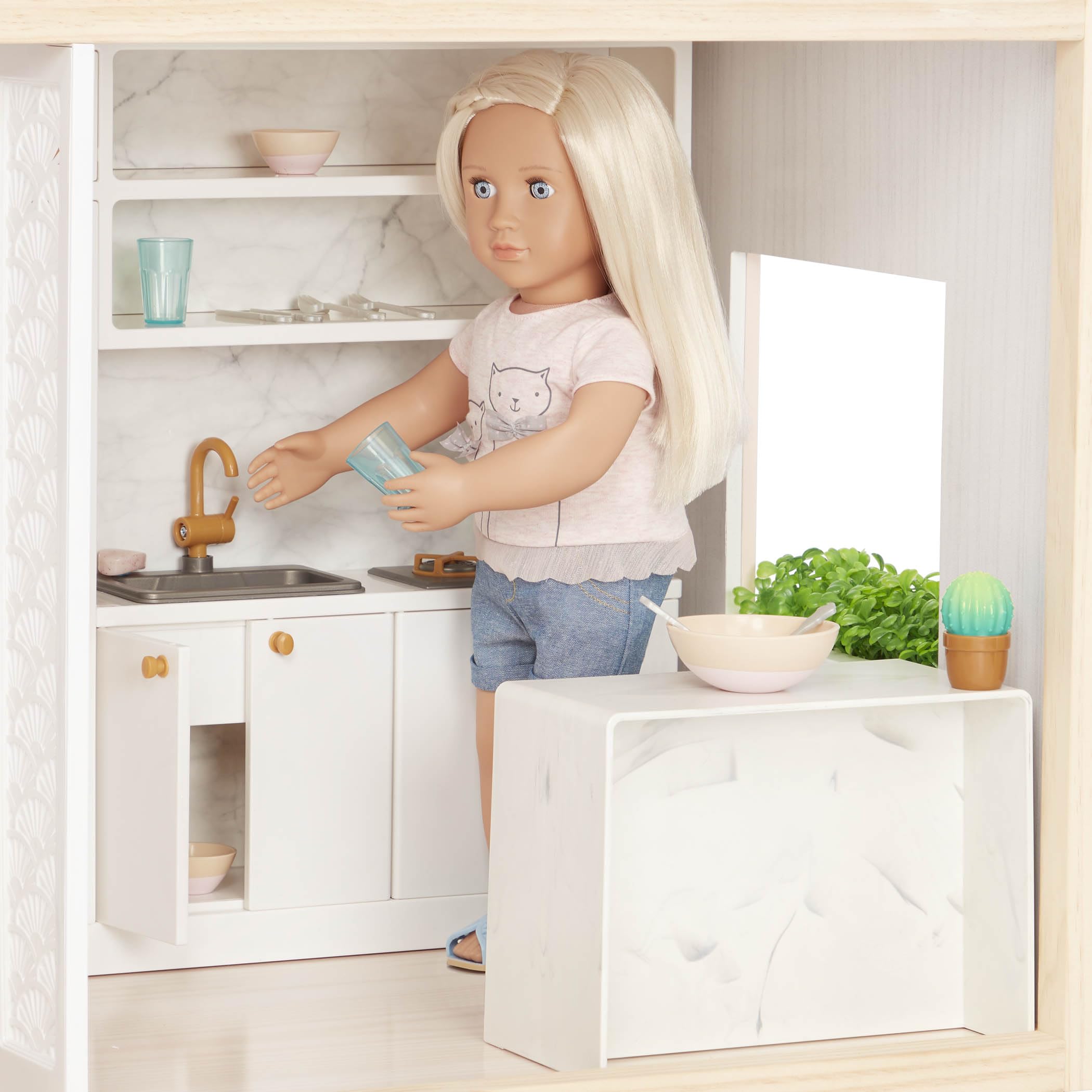 Our Generation Playset Dollhouse - 18-calowe akcesoria dla lalek - ruchome elementy mebli - sypialnia, kuchnia, łazienka i więcej - Pretend Play Toys for Kids Age 3 & Up - OG Sweet Home