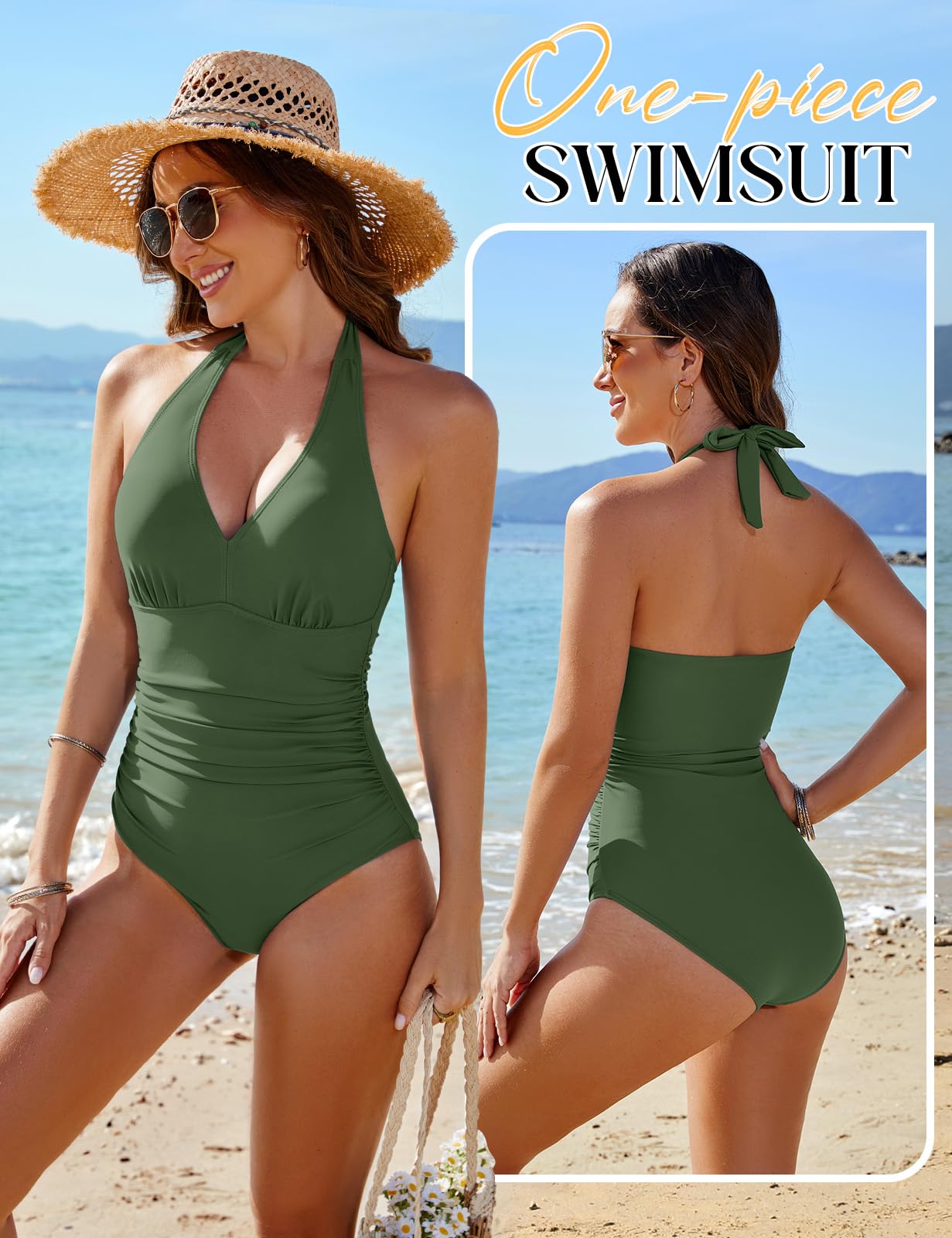 CMTOP Costume Intero Donna Contenitivo Scollo a V Costume da Bagno Push Up Imbottito Reggiseno Costumi Interi Curvy, Controllo della Pancia Vita Alta Costumi Mare Elegante Swimsuit