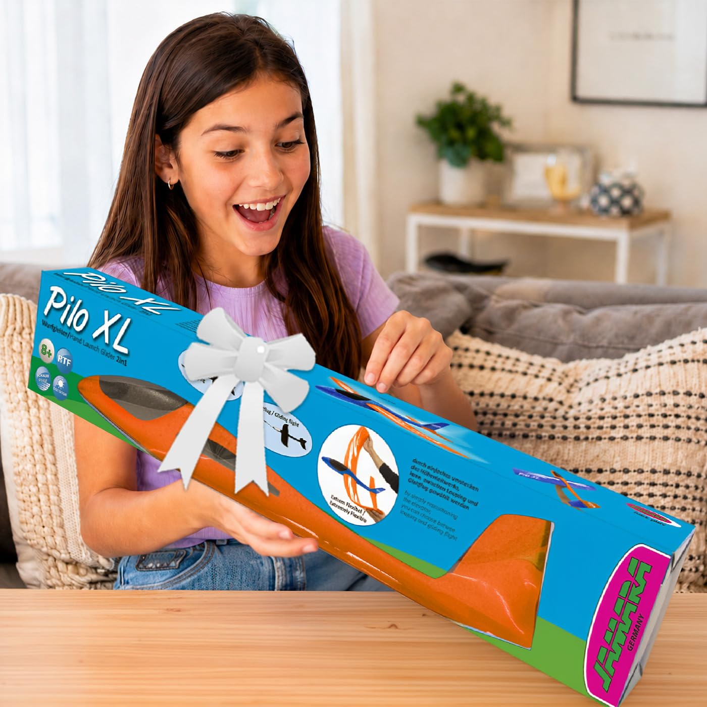 JAMARA 460485 – ślizgacze piankowe 2 w 1 – Pilo XL – super lekkie (160 g), prawie niezniszczalne, przestawiana wysokość do pętli lub poślizgu, rozpiętość skrzydeł 86 cm