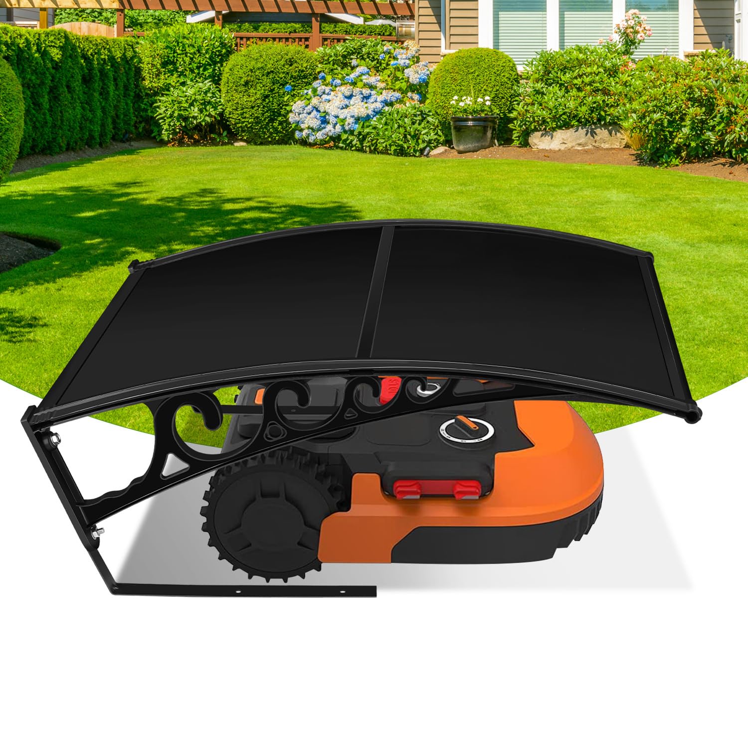 Garage pour robot tondeuse, en plastique polypropylène, abri de pluie protégé contre les UV pour robot tondeuse, protection contre les intempéries, 106 x 87 x 50 cm, noir