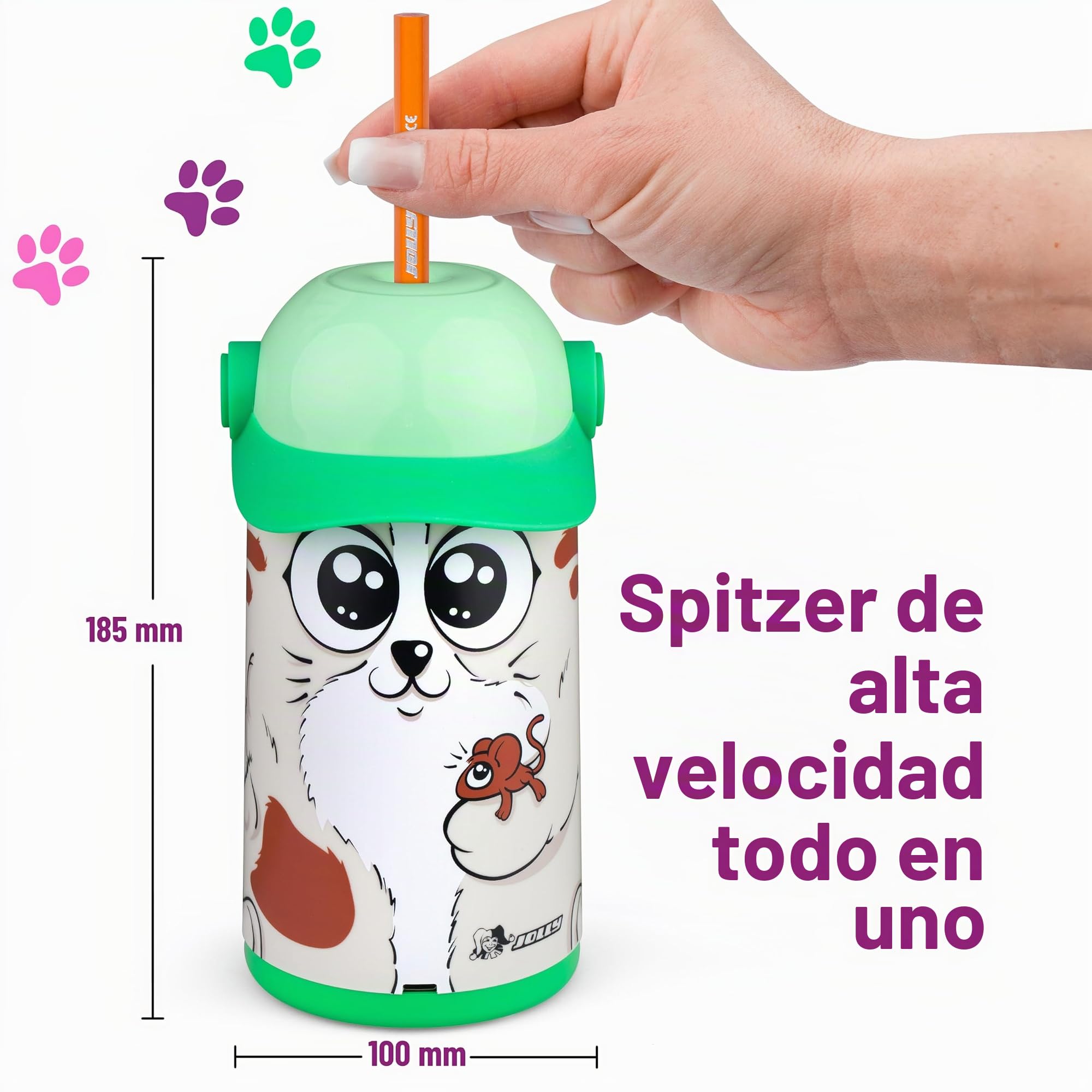 JOLLY ALEX - Sacapuntas eléctrico para todos los bolígrafos, alimentador automático y expulsión. Sacapuntas universal de alta velocidad, batería recargable, ideal para la escuela, guardería, oficina o
