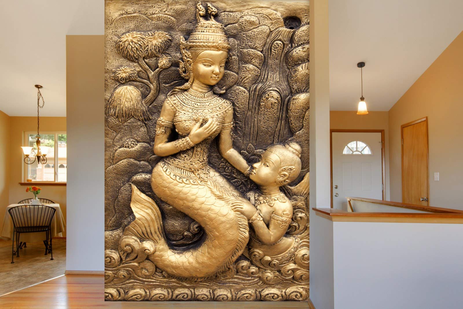 999STORE 3D Golden Mermaid and Child Mural Wallpaper(Non-Wooven_8X10 Feet_Golden) (B07R8M4D8F) Amazon Price History, Amazon Price Tracker