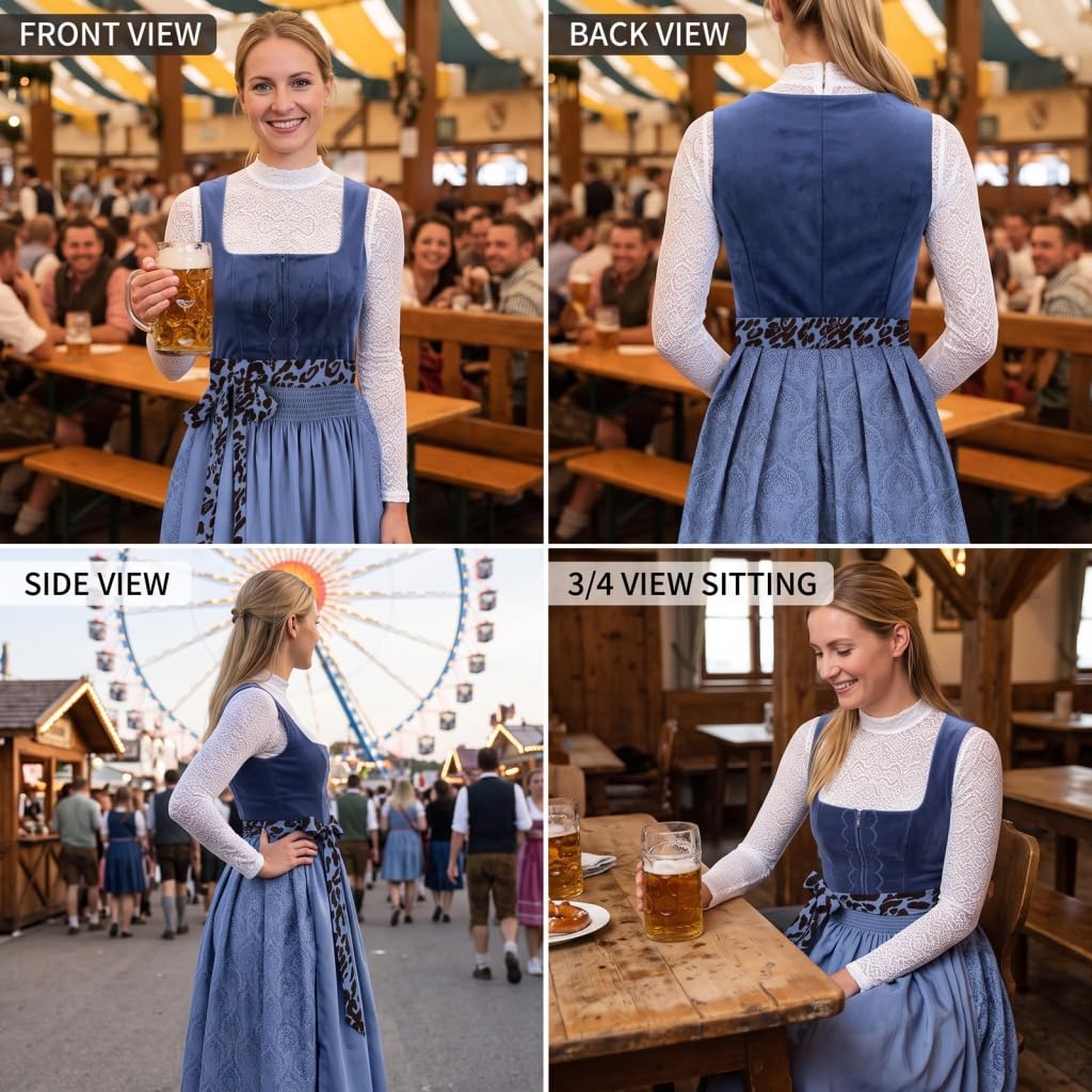 Dirndl Damen Midi Trachtenkleid aus Samt Oktoberfest Dirndlkleid mit Schürze Bayerisches Volksfest Dirndl Kleid Elegant Samtdirndl Große Größen Hoher Taille Trachtenkleid Festliche Trachtenmode