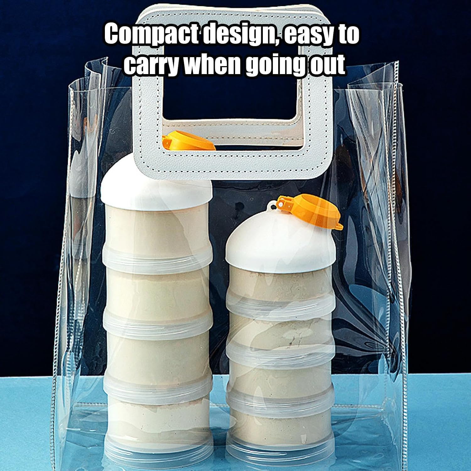 Stackable Feeding Tower, 4-Layer Airtight Formula Dispenser, 9x3 Inches Cylinder with Easy-Pour Spout, Cereal Storage Pod, Accessory with Twist-Lock Style, Gear for Car & Travel