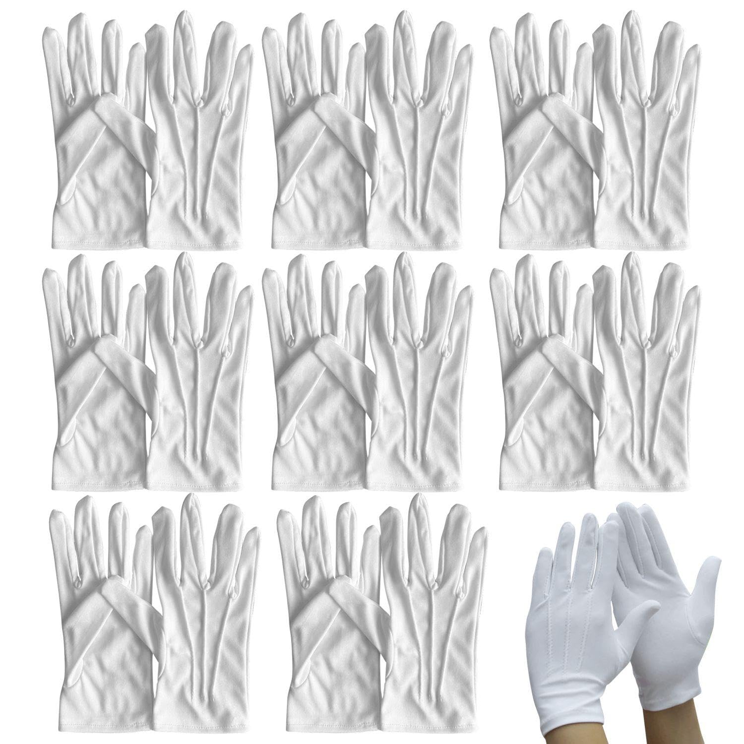 Eowvisn Unisex White 8 Pairs Of Gloves, Buckle Etiquette Gloves, Cotton Wear-Resistant Gloves, Anti-Slip Performance Gloves, And Hand Sunscreen Supplies.