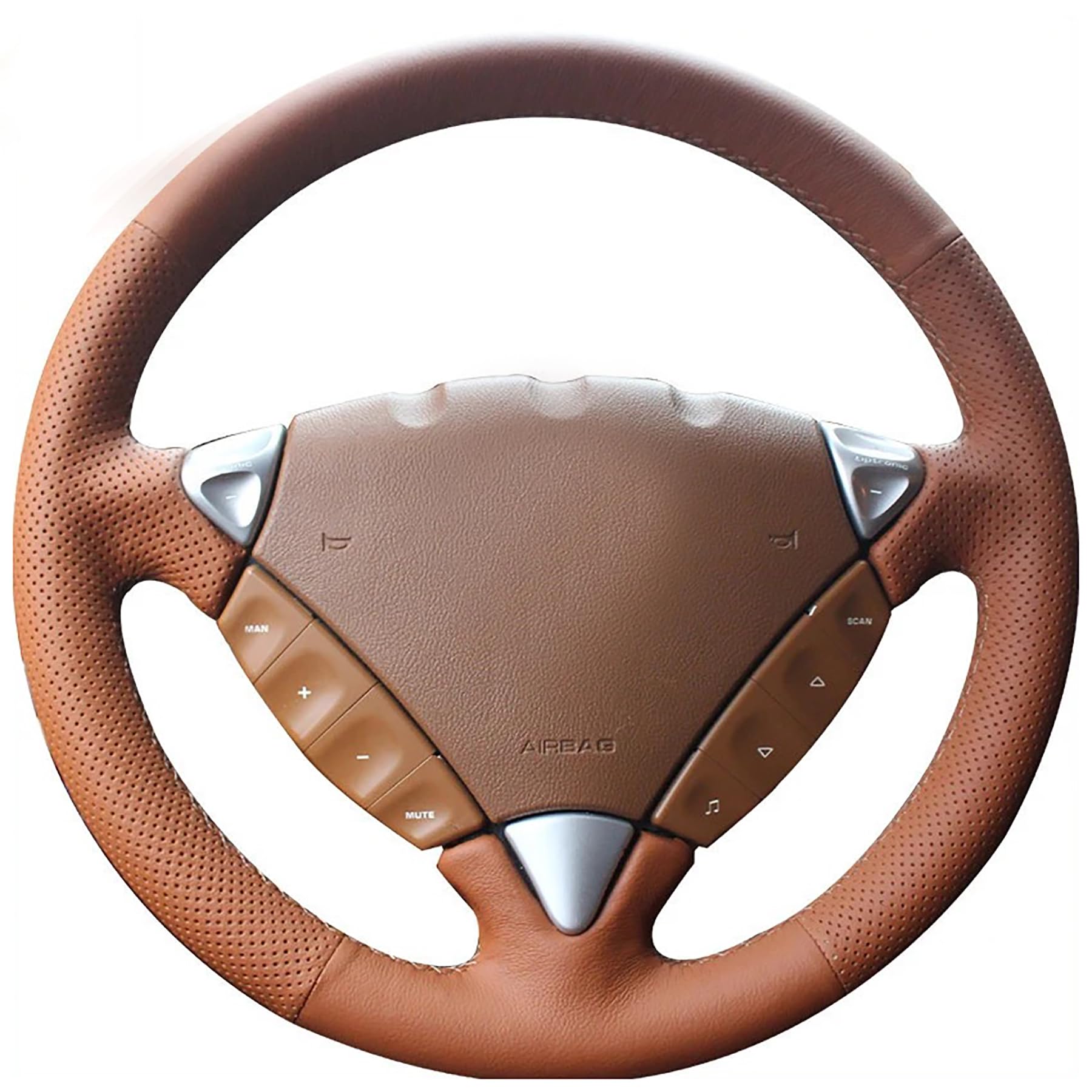 Loncky Custom Fit Cayenne Brown Genuine Leather Auto Custom Steering Wheel Cover for Porsche Cayenne S 2003 2004 2005 2006 2007 2008 2009 2010 / Porsche Cayenne Base 2008 2009 Accessories