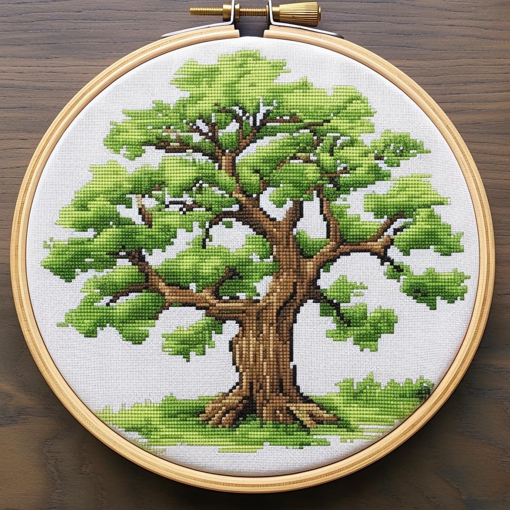 Generic Life Tree 11CT Stamped Cross Stitch Kits Easy for Beginners Child with Hoop DIY Needlepoint Counted Embroidery Kits Art Craft Wall Decor 12x12IN(4)