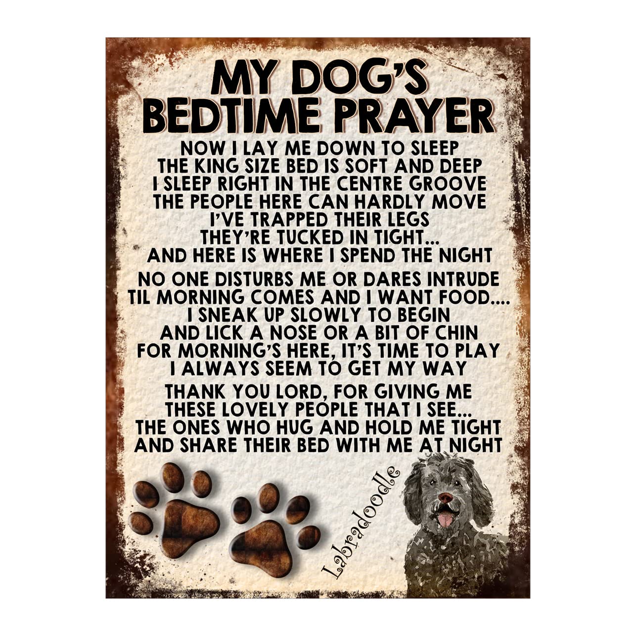 My Dogs Bedtime Prayer Labradoodle Metal Sign, 10x8 inches Ref195DR