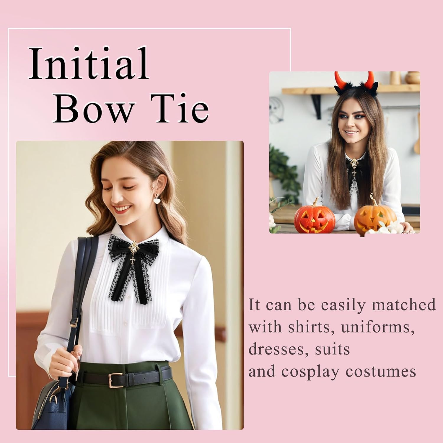 Bow Ties for Women, Womens Bow Tie Rhinestone Lace Ribbon Bowtie for Women Girls Party Wedding Cosplay Daily Dress
