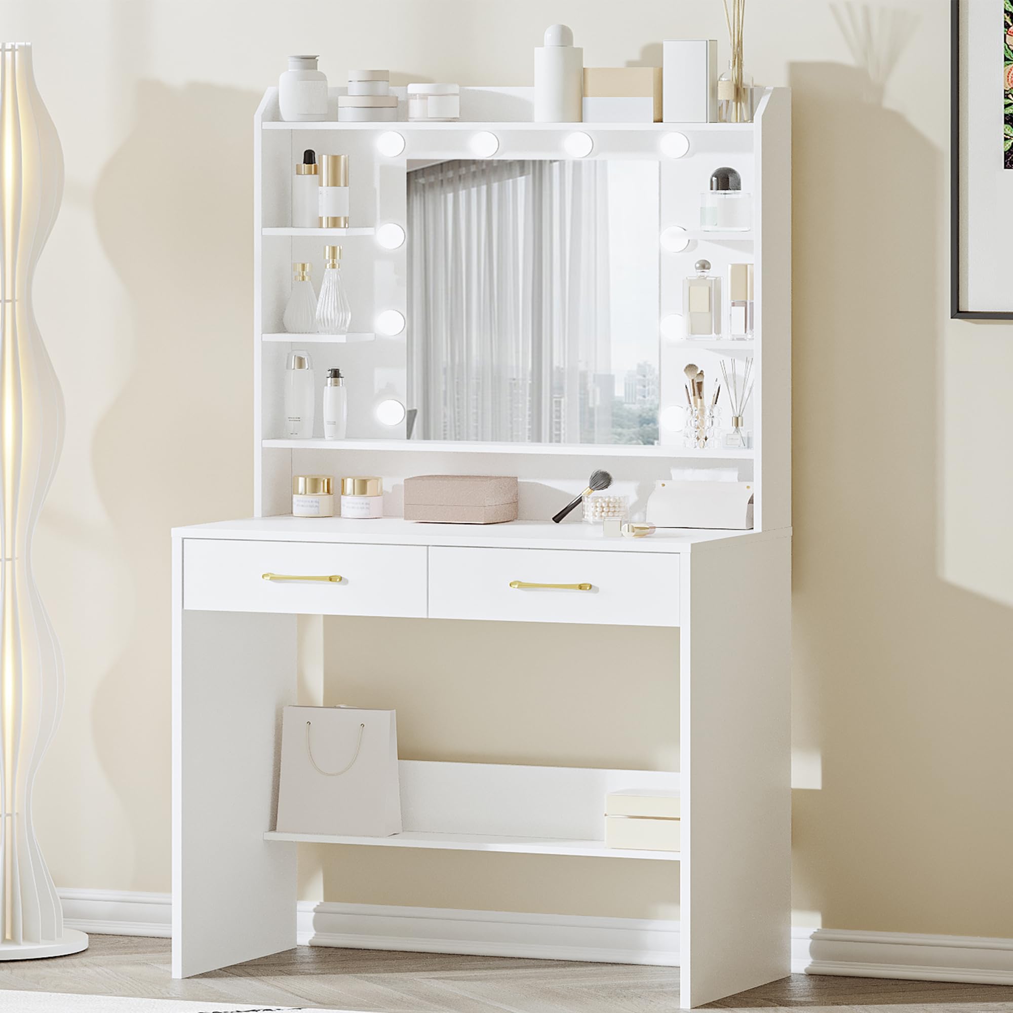Hzuaneri Vanity Desk with Mirror and LED Light
