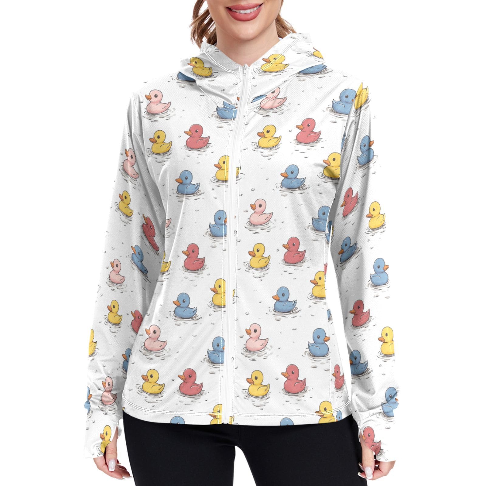 Cute Ducks Colored Women Sun Protection Lightweight Hoodie Jacket Zip Up Jackets for Women UPF 50+ Clothing for Hiking Golf Running L