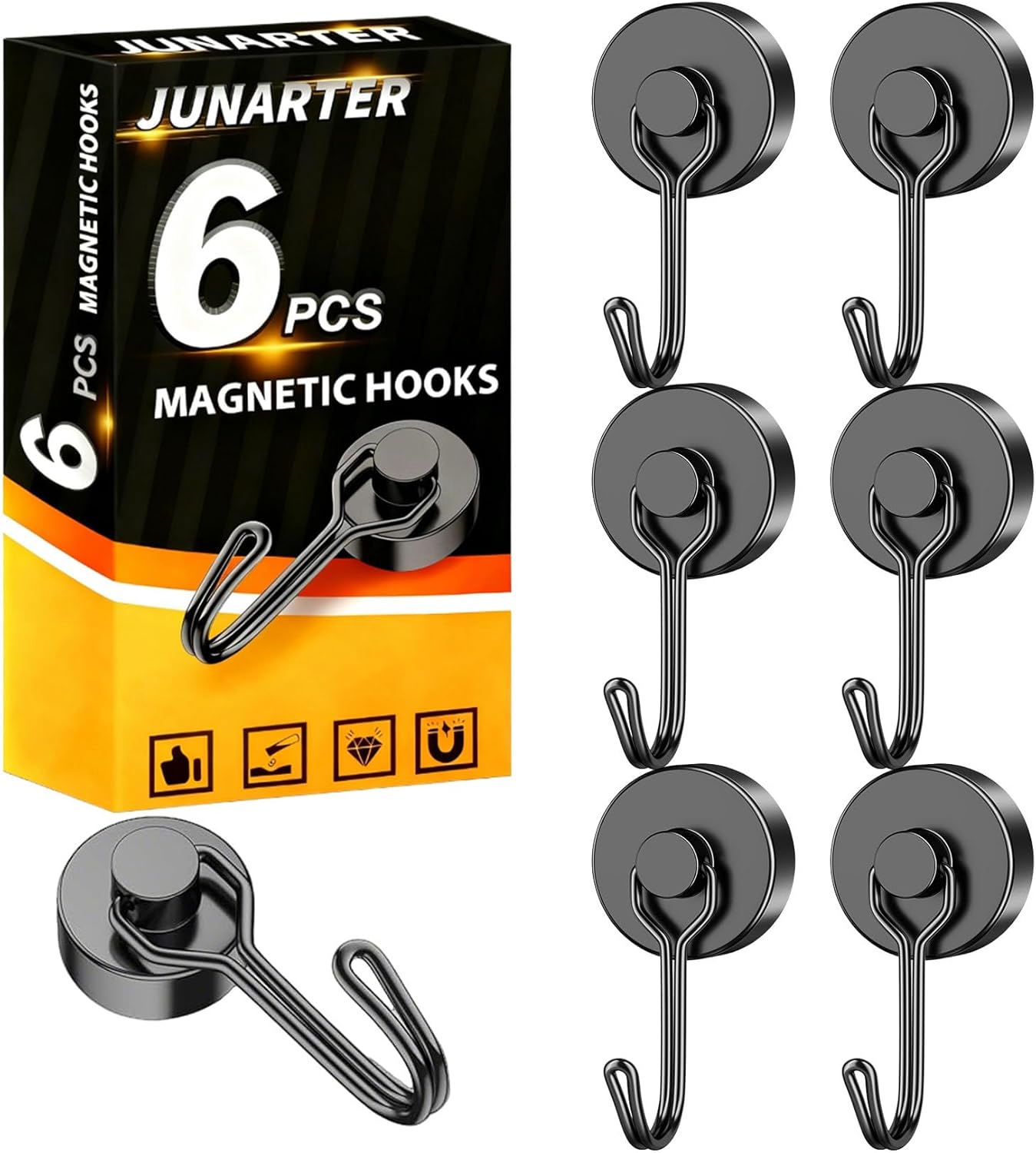 100LBS Magnetic Hooks Heavy Duty, 6 Pack Strong Neodymium Magnet Hooks, Swivel Swing Magnetic Hooks for Hanging, Magnet Hooks for Cruise Cabins, Kitchen, Home, Office, Garage, Grill