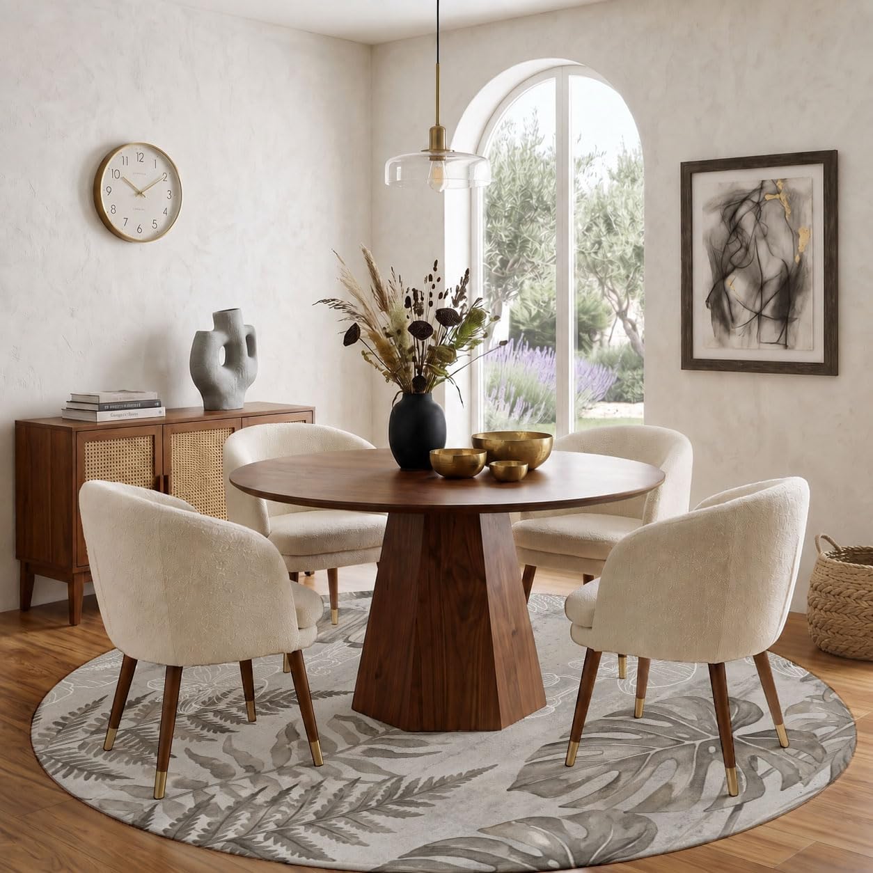 Tappeto Salotto Rotondo Grande Pelo Corto, Fiori E Piante Tropicali Grandi Antiscivolo Tondo Moquette,Foglie Banano Monstera Deliciosa Bambini Camera,Domestica Decor Tappeti (Ø 120 cm,Grigio)