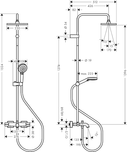 hansgrohe colonne de douche économie d'eau Vernis Shape (EcoSmart), avec mitigeur thermostatique de baignoire, douche de tête 230 x 170 mm avec 1 jet, chromé, 26098000 - 7