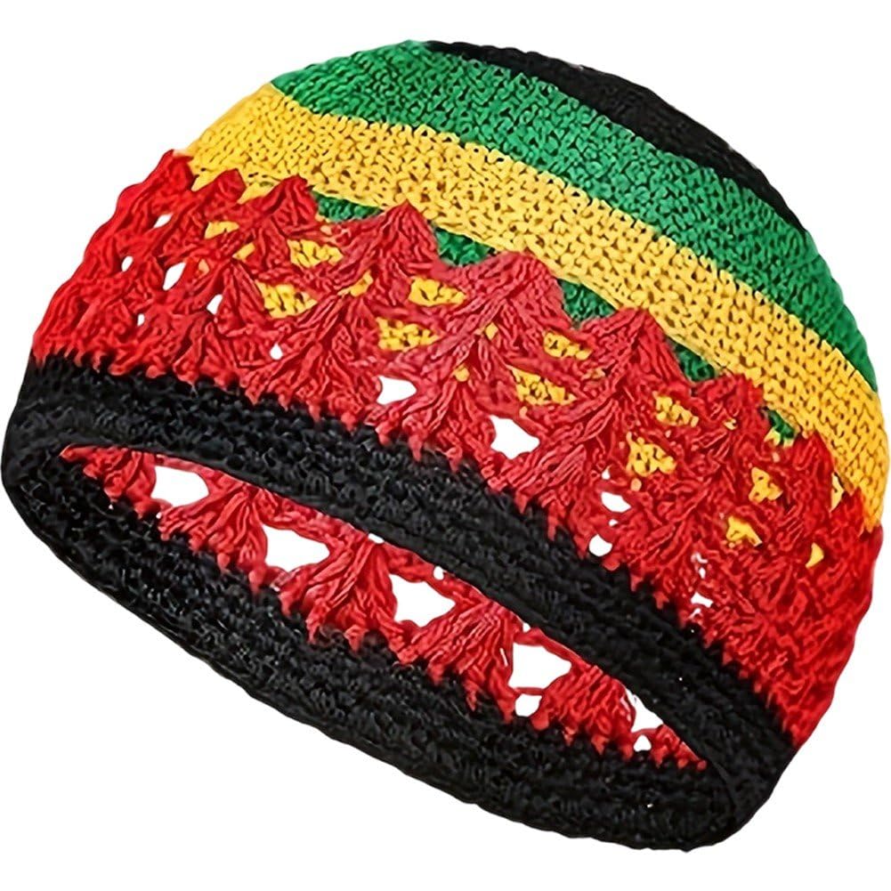 Baokuan Jamaican Reggae Hat, Crochet Rainbow Kufi Cap, Rasta Tam for Men Women, Summer Lightweight Skull Cap