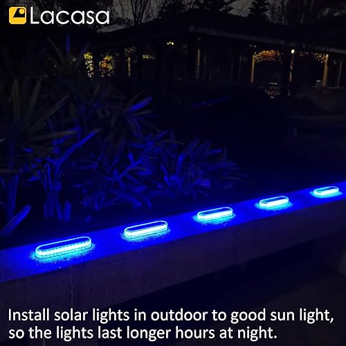 Miniatura 8 de Lacasa Paquete de 4 luces solares para muelles marinos, luces LED azules de cubierta y escalón, IP68 impermeable para patio, pasarela, camino y