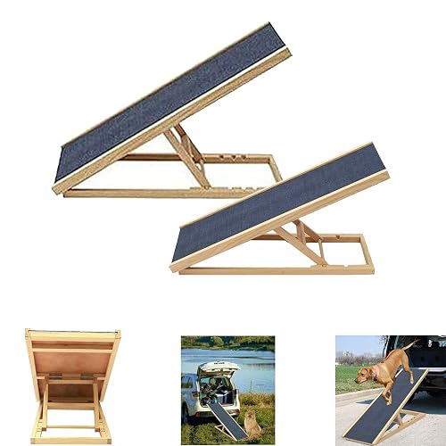 Rampa para perros y gatos de madera auténtica, con 2 alturas ajustables y alfombra antideslizante