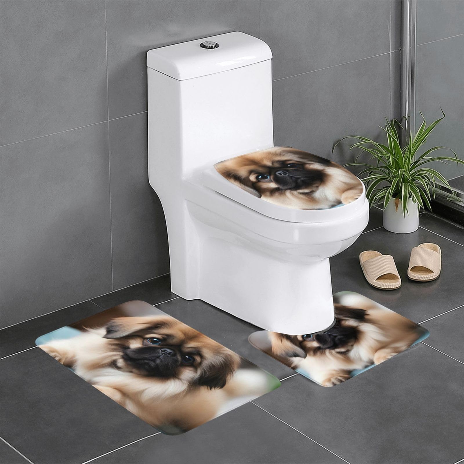 Tapis de salle de bain antidérapants pékinois contour ovale rectangulaire