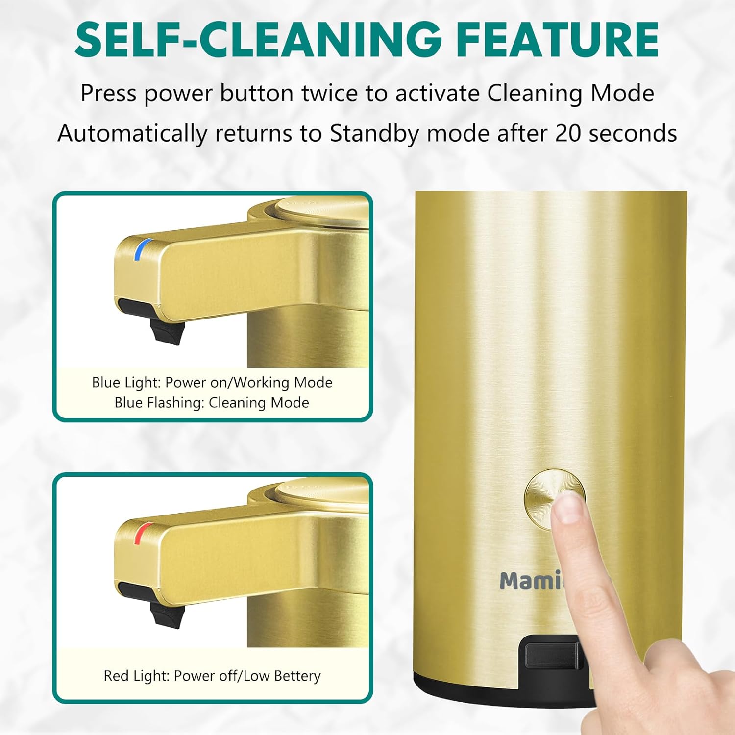 Automatic Soap Dispenser Stainless Steel with Sensor Infrared Soap Dispenser Electric IPX5 Waterproof USB-C Charging Motion Sensor for Kitchen & Bathroom (Gold)