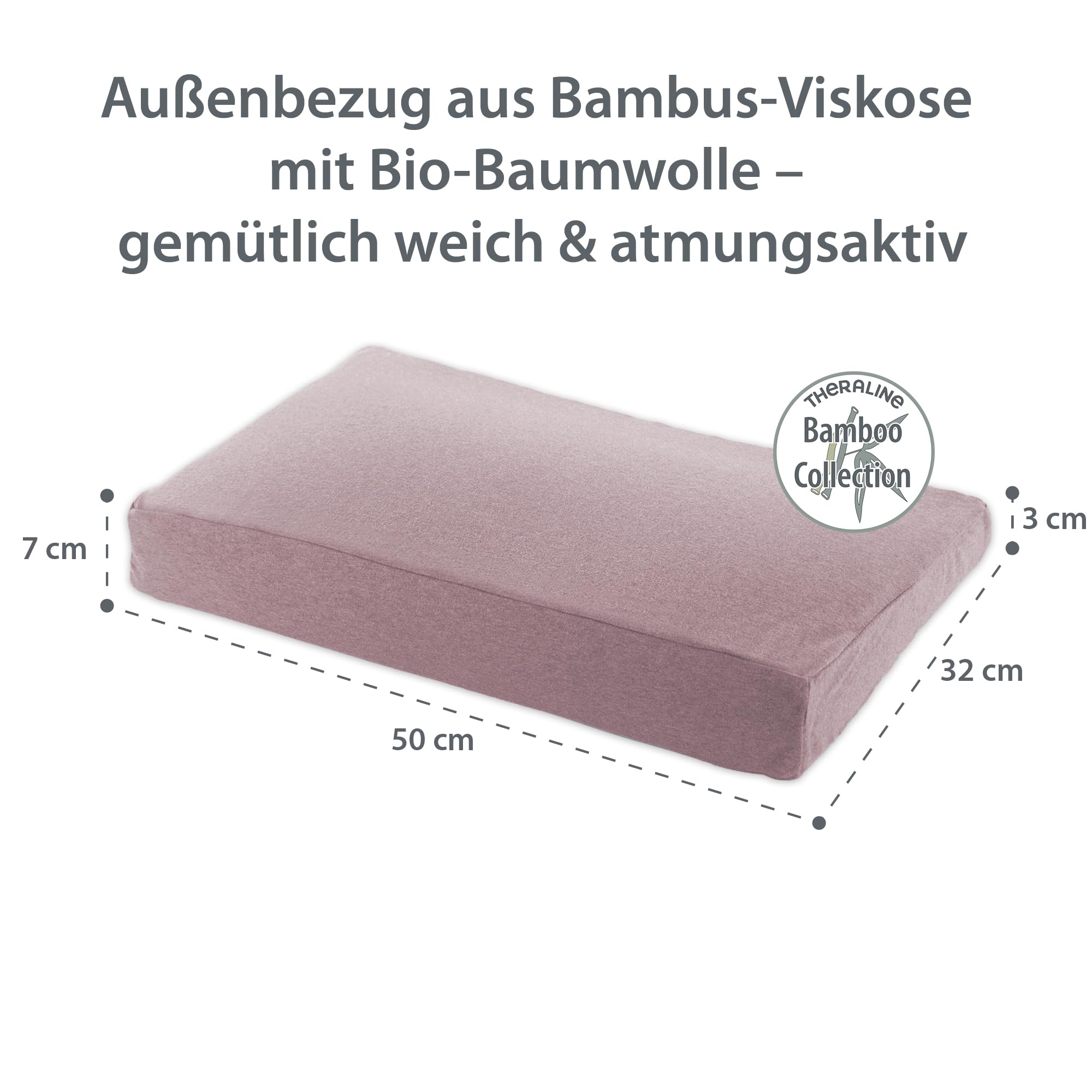Theraline Hoofdkussen, het originele slaapkussen en neksteunkussen met parels, visco-elastisch hoofdkussen, zijslaper en hoofdkussen, rugslaper, kussen 30 x 50 cm, melange rozenhout
