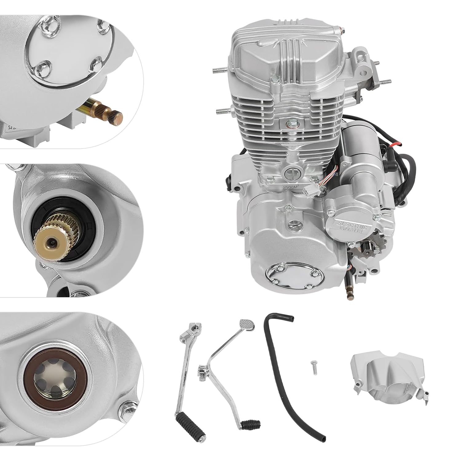 250cc 4 Stroke Engine Motor, Single Cylinder Complete Engine Kit with Electric/Foot Start & Manual Wet Multi-Plate Clutch, for 200cc 250cc ATV Models