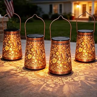 LeiDrail Hummingbird Solar Lanterns Outdoor, 4 Pack Metal Hanging Garden...